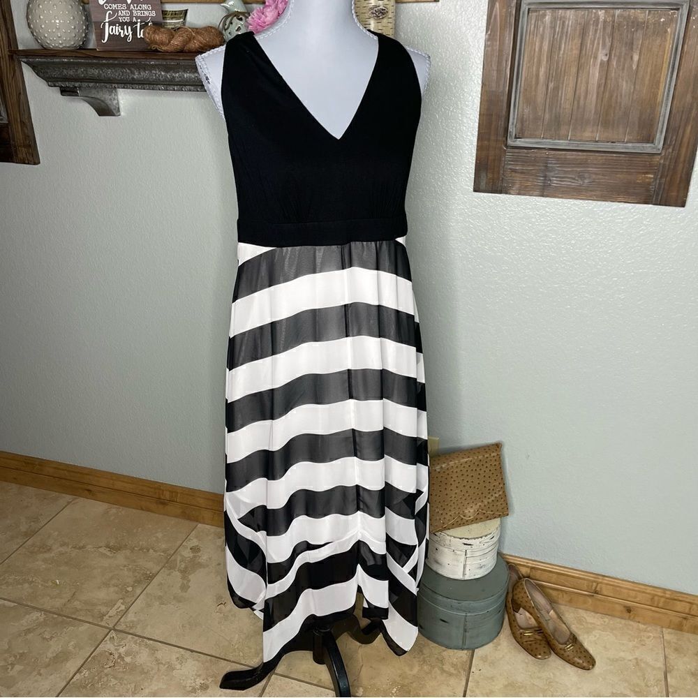 Inc International Concepts Asymmetrical Hem Maxi Dress Black White Stripe - Picture 2 of 13